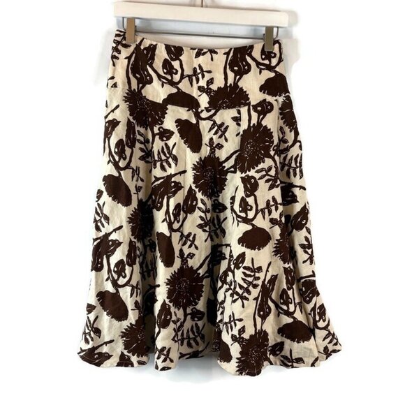 GAP Dresses & Skirts - GAP Womens Linen Midi Skirt Size 0 Cream Brown Floral Fit & Flare